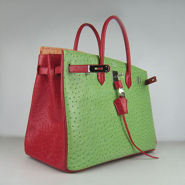 Replica Hermes Birkin 40CM Ostrich Veins Leather Bag Red/Orange/Green 6099 Online - Click Image to Close